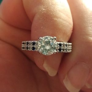 14k WG/Silver Diamond Sapphire Accent Ring sz 7